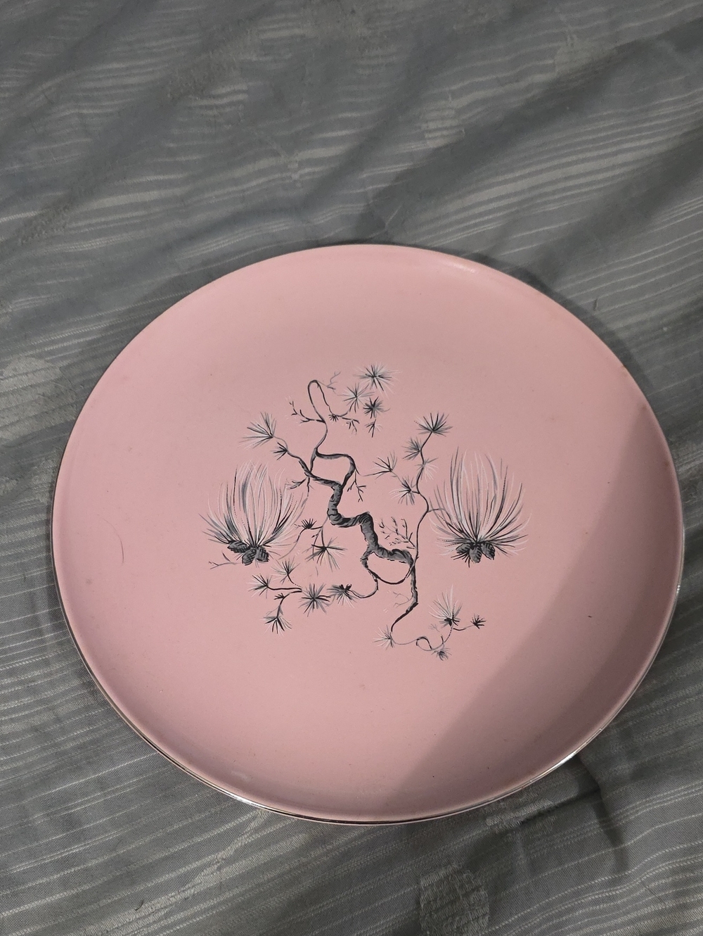 Vintage 1950s pink dinner plate "Dwarf Pine"  by Taylor, Smith, and Taylor